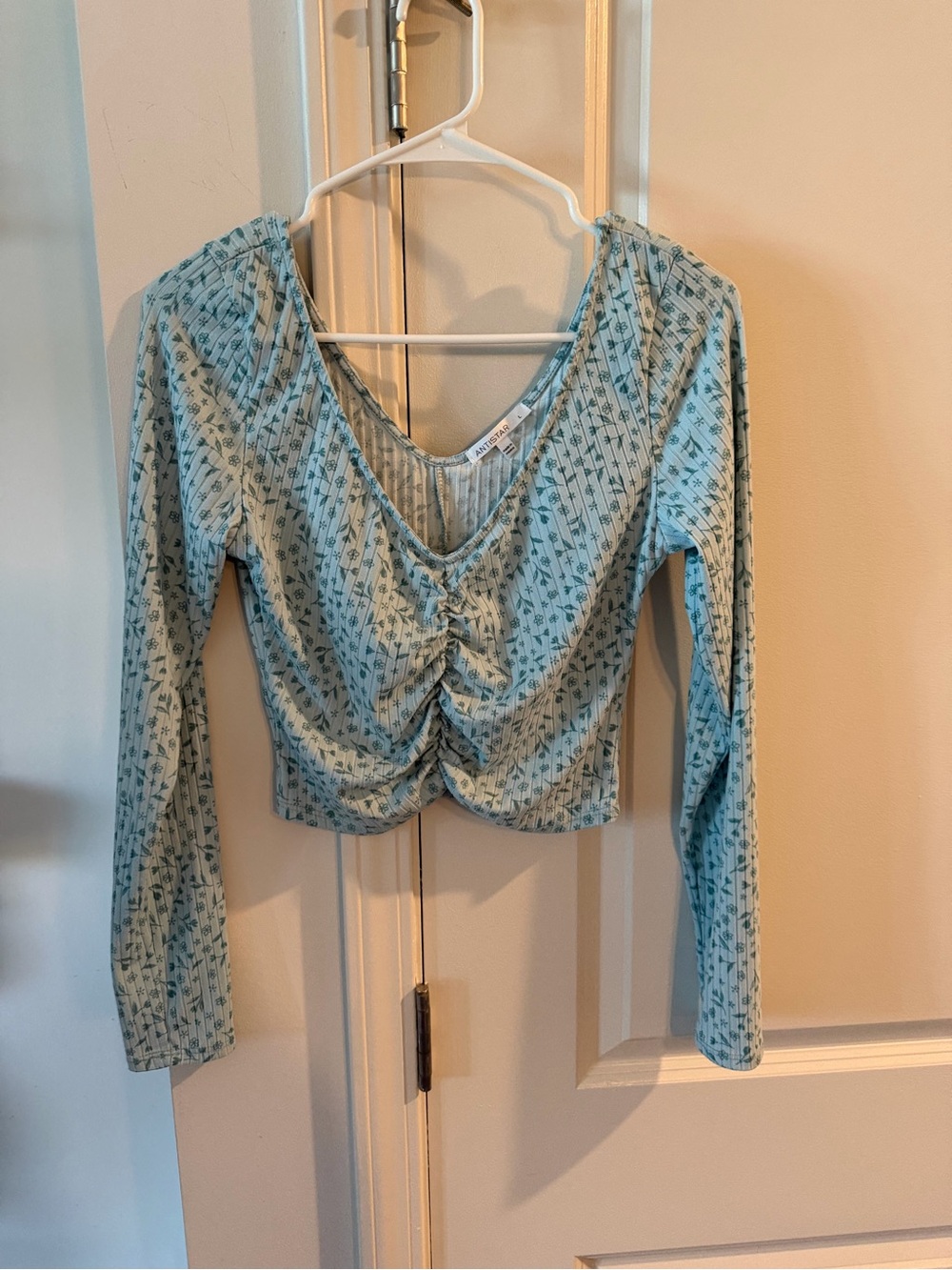 Blue Long-Sleeve Crop Top